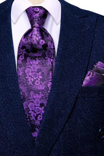 Vista 324 de Hi-Tie Corbata clásica de cachemira para hombre con pañuelo y gemelos a cuadros