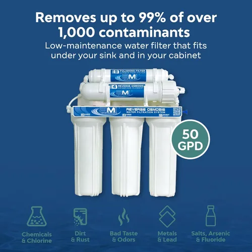 Vista 3 de Applied Membranes Inc. Sistema de filtro de agua de ósmosis inversa de 5 etapas, capacidad de 50 galones
