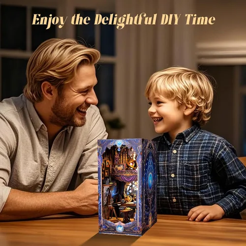 Vista 6 de FUNPOLA Kit de rompecabezas de madera 3D para rincón de lectura, estante con mapa estelar de astrología con luces LED, decoración