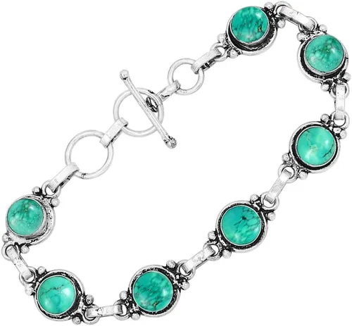 Vista 26 de Round Shape Natural & Synthetic Gemstones Silver Plated Bracelets for Women - Vintage Bohemian Style Handmade Birthstone Adjustable Link Bracelet