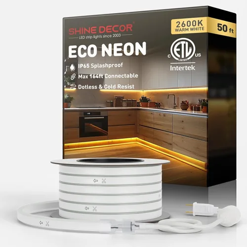 Vista 23 de Shine Decor Tira de luces LED AC 120V, cuerda de neón eco de 120 LED/m sin puntos, conectable y cortable, IP65 impermeable y resistente al clima