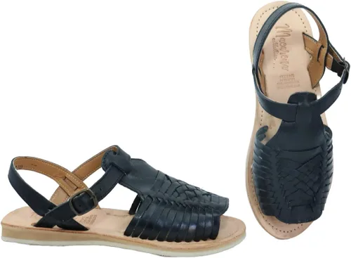 Vista 4 de Macarena Collection Sandalias Huarache para mujer, sandalias de cuero colorido, estilo mexicano, color negro 3044, Negro