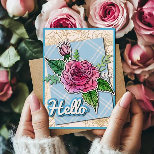 Vista 3 de GLOBLELAND Sellos transparentes con diseño de rosas y hojas para hacer tarjetas, estampado floral de fondo floral y hojas de silicona, sello