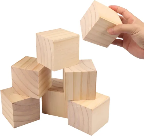Vista 3 de 6 paquetes de bloques de madera para manualidades, cubos de madera de pino de 3.15 pulgadas, cubos de madera de 8 x 8 x 8 cm para pintar, estampar