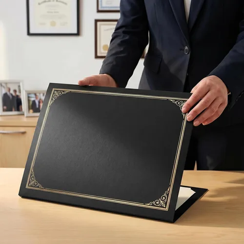 Vista 5 de SUNEE 10 paquetes de soportes para certificados negros, 250gsm, para certificados de premio de 8.5x11, cubiertas de certificados con borde de lámina
