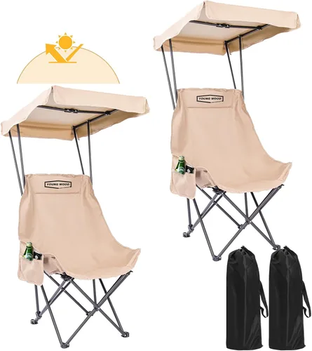 Vista 11 de YOUNG WOOD Silla de Camping y Playa Portátil con Toldo de Sombra, Plegable Ligera de Gran Tamaño para Todos, Fácil de Abrir y Cerrar Sin