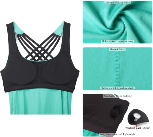 Vista 5 de Icyzone Camiseta para yoga ejercicio ropa activewear con brasier para mujer