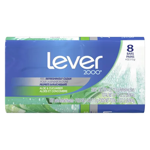 Vista 2 de Lever 2000 Jabón corporal refrescante y limpiador facial con aloe y pepino elimina eficazmente las bacterias, aloe fresco, 3.75 onzas (paquete de 8)