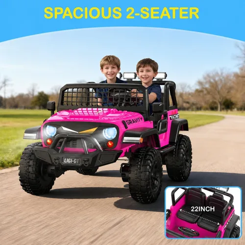 Vista 3 de JOYSTROLL Auto de paseo de 2 plazas de 24 V para niños grandes, auto para A-pink