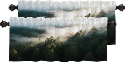 Vista 173 de Cortinas opacas de poliéster multicapa marrón con diseño de bosque natural, 2 unidades, 26 x 24 pulgadas