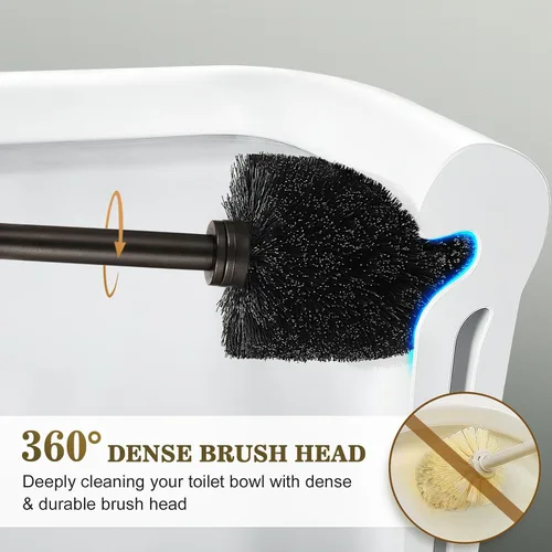 Vista 2 de Juego de Portaescobillas para Inodoro: Cepillo Limpiador de Inodoro de Limpieza Profunda para Bordes con Soporte para Baño Rv - Accesorios B-bronce