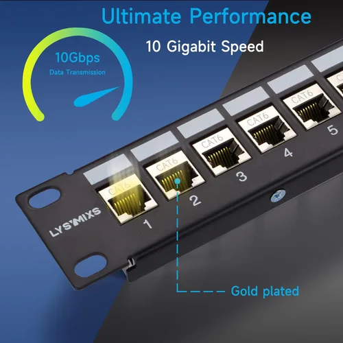 Vista 2 de Panel de conexión RJ45 de 24 puertos Cat6 STP a través de, panel de red acoplador de 19 pulgadas, panel de conexión Keystone Ethernet en línea