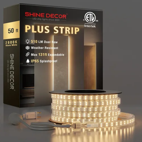 Vista 18 de Shine Decor Tira de luces LED Plus CA 120V, cuerda brillante de doble fila conectable, ETL IP65 impermeable y resistente a la intemperie para Blanco