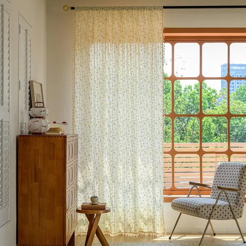 Vista 17 de Cortinas florales de granja semiopacas para sala de estar, de 63 pulgadas de largo, mezcla de lino y algodón, paneles de cortina de ventana cortos