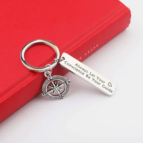 Vista 4 de PLITI Llavero inspirador de graduación, regalos para siempre deja que tu conciencia sea tu guía de joyería para hija e hijo