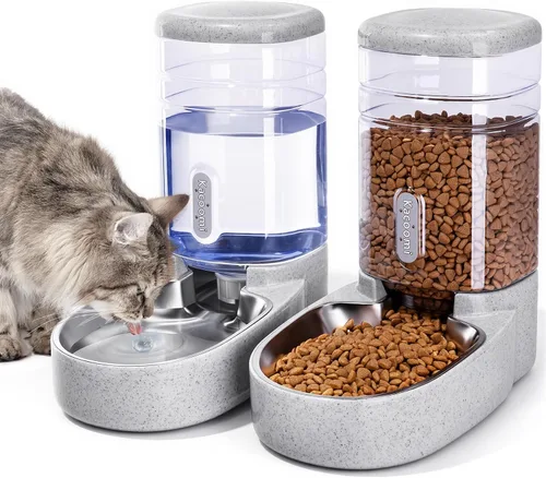 Vista 10 de Kacoomi Alimentador Automático para Perros y Gatos y Dispensador de Agua, Conjunto de Alimentador por Gravedad y Dispensador de Agua con Cuenco