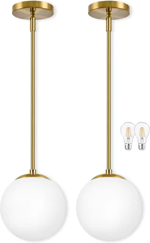 Vista 15 de Bagood Paquete de 2 lámparas colgantes de globo de 6 pulgadas, color dorado, luces colgantes de globo de mediados de siglo, luces colgantes de globo