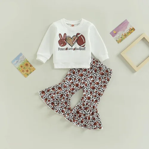 Vista 2 de Ropa de fútbol para bebé niña, juego de manga corta, mameluco de manga corta, pantalones acampanados de rugby, diadema
