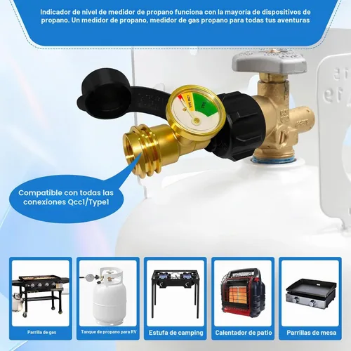 Vista 7 de Indicador de nivel de tanque de propano, medidor universal de propano para tanque LP de 5-40 lb, medidor de presión de gas con código