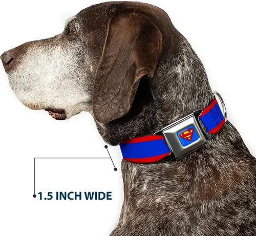 Vista 7 de Collar de perro Hebilla de cinturón de seguridad Superman Shield Stripe Rojo Azul 9 a 15 pulgadas 1.0 pulgadas de ancho