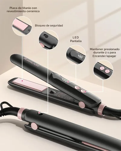 Vista 7 de ANNLARY Mini plancha de pelo, plancha plana pequeña portátil para viajes Negro obsidiana