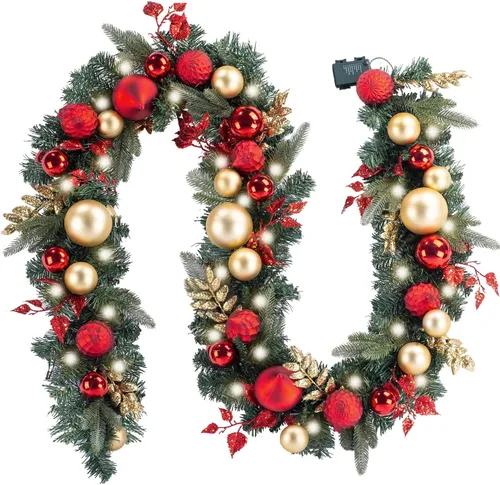 Vista 8 de WANNA-CUL Guirnalda de Navidad preiluminada de 9 pies con luces, 50 esferas 01-plateado azul
