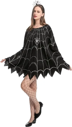 Vista 4 de Spooktacular Creations Disfraz de poncho de telaraña con diadema de araña para Halloween, fiesta, cosplay