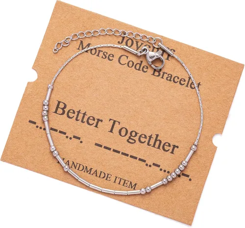 Vista 49 de JoycuFF Pulseras inspiradoras de código morse para mujeres, cuentas de plata, joyería con mantra de motivación, regalos para ella