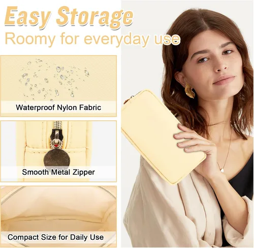 Vista 3 de izuzta Nylon Lager Pequeño Slim Mini Maquillaje Bolsa Organizador, Beige, Viajes