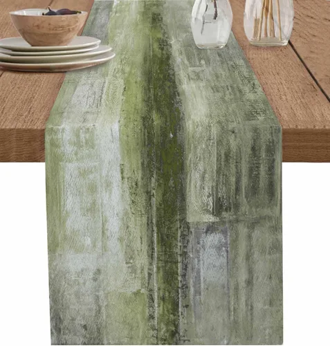 Vista 13 de Camino de mesa naranja quemado, 120 pulgadas de largo, pinturas modernas al óleo, camino de mesa abstracto para cocina, comedor, bufandas, obra
