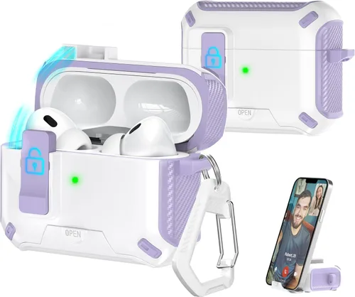 Vista 133 de R-fun Funda de carga compatible con AirPods de 2ª generación 2019, 1ª generación 2016, protección completa contra caídas, tapa desplegable