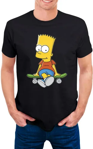 Vista 3 de The Simpsons Camisa cómoda de manga corta para hombre con cuello redondo de algodón de moda camiseta negra