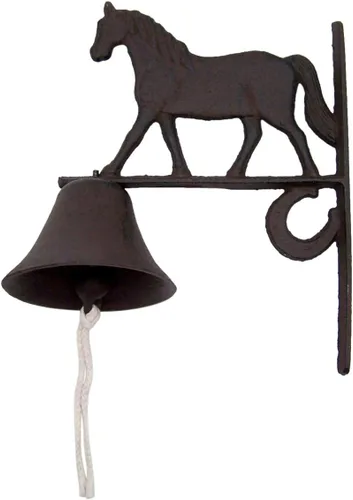 Vista 7 de Campana de cena de caballo, campana de hierro fundido para montar en la pared con adorno para caballo, decoración rústica de granero ecuestre