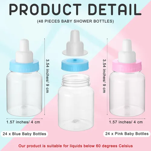 Vista 2 de 162 piezas de revelación de género para baby shower, 48 mini botellas de leche de plástico para bebé, 48 mini chupetes de plástico, 64 calcomanías