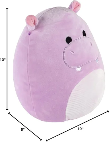 Vista 4 de Squishmallow Original de 10 Pulgadas Hanna La Hipopótamo de Navidad Morado - Peluche Oficial de Jazwares para las Fiestas - Juguetes de Animales