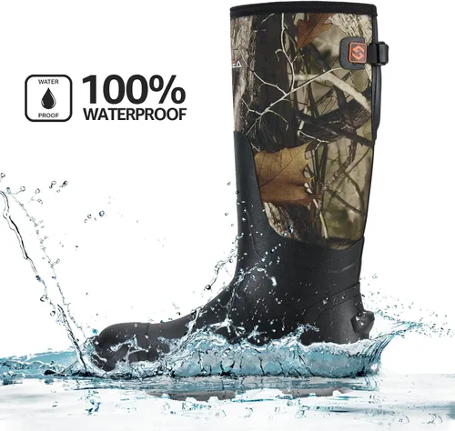 Vista 4 de HISEA Botas de lluvia mejoradas para hombre, botas de goma de neopreno aisladas impermeables con vástago de acero, botas de trabajo duraderas