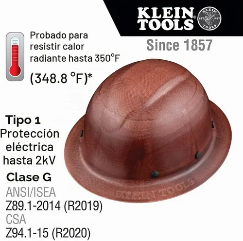 Vista 2 de Klein Tools 60452 - Casco duro, ala completa, clase G serie KONSTRUCT, banda que absorbe el sudor, almohadilla superior, color marrón