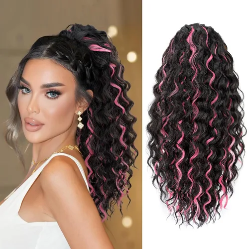 Vista 11 de FREEMEIGE Extensión de cola de caballo, cola de caballo rizada ondulada de 8 pulgadas para mujeres negras, corto, suave, natural, sintético, grueso