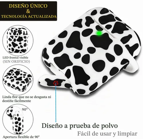 Vista 2 de LitoDream - Funda de silicona suave y flexible con llavero para Apple AirPods 2 y 1, ideal para niñas (vaca)