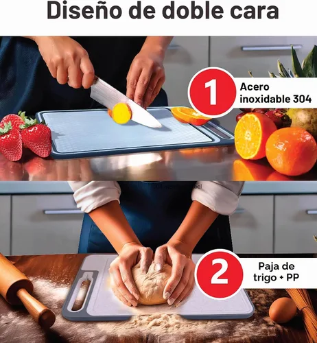 Vista 2 de Tabla de cortar de acero inoxidable - Tablas de cortar de acero inoxidable para cocina - Tablas de cortar de metal - Tabla de Cortar de Acero