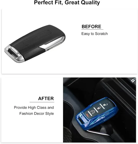 Vista 5 de RT-TCZ Funda para Llavero Cubierta Bolsa para Llaves Soporte Carcasa de Protección Accesorios para Dodge RAM 2018-2022, Azul