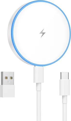 Vista 9 de MagSafe Charger 2 Pack Magnetic Wireless Charger Fast Charging Pad Dos cables USB-C y dos adaptadores USB-A, compatibles con iPhone Blanco
