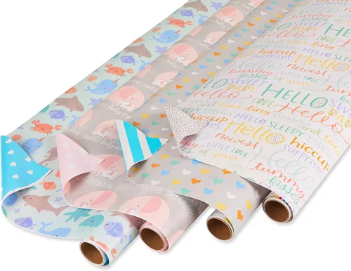 Vista 10 de American Greetings - Papel de regalo reversible de 175 pies cuadrados para fiestas de bebé, cumpleaños y todas las ocasiones, nubes y estrellas