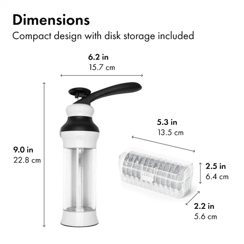 Vista 3 de OXO Good Grips Juego de Prensa para Galletas de 14 Piezas, Prensa para Galletas con 12 Discos de Acero Inoxidable y Estuche de Almacenamiento