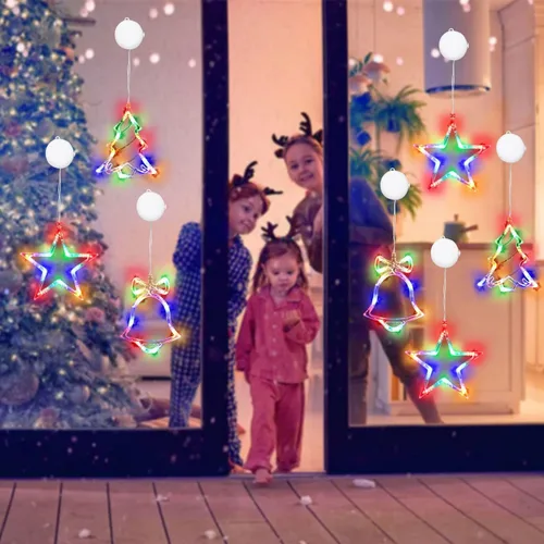 Vista 7 de Decoración de luz de ventana de Navidad, 3 luces iluminadas con forma de cascabel, árbol de Navidad, funciona con pilas, luces interiores