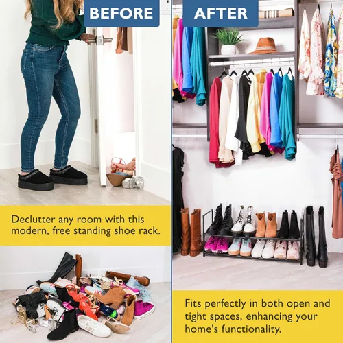 Vista 6 de Sundaze Zapatero - Zapatero de 2 niveles para entrada de puerta delantera, organizador de zapatos largo resistente para armario, dormitorio