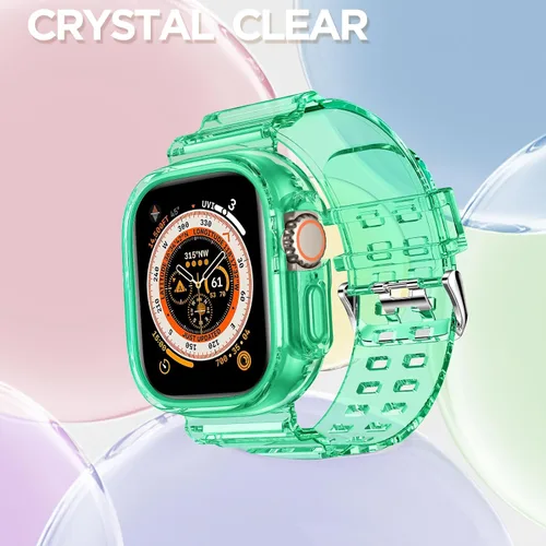 Vista 317 de DABAOZA - Correa transparente compatible con Apple Watch con estuche protector, correa deportiva de TPU con brillo para mujeres y hombres