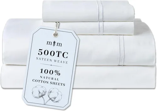 Vista 11 de Sábanas de Cama de Algodón 100% Natural Juego de Sábanas Twin de Tejido Satinado de Una Sola Capa de 500 TC Ropa de Cama Sólida Suave