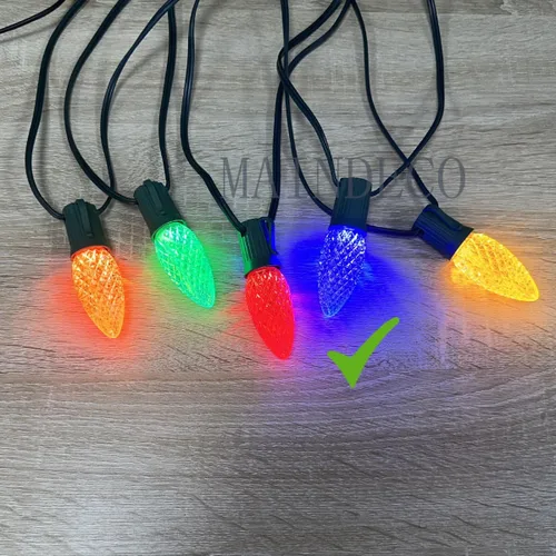 Vista 6 de Paquete de 25 bombillas LED G40 de repuesto, 120 V 0.5 W, base E12, para tira de luces al aire libre, C9 facetado azul