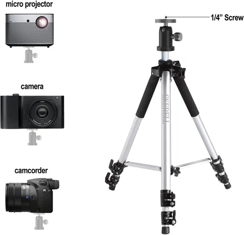 Vista 3 de SKERELL Trípode ajustable para proyector: altura universal de pie para laptop de 17" a 48" con bandeja de cabeza de bola bolsa de transporte